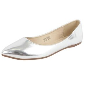 Silver Pointy Toe Ballet Slip on Flats